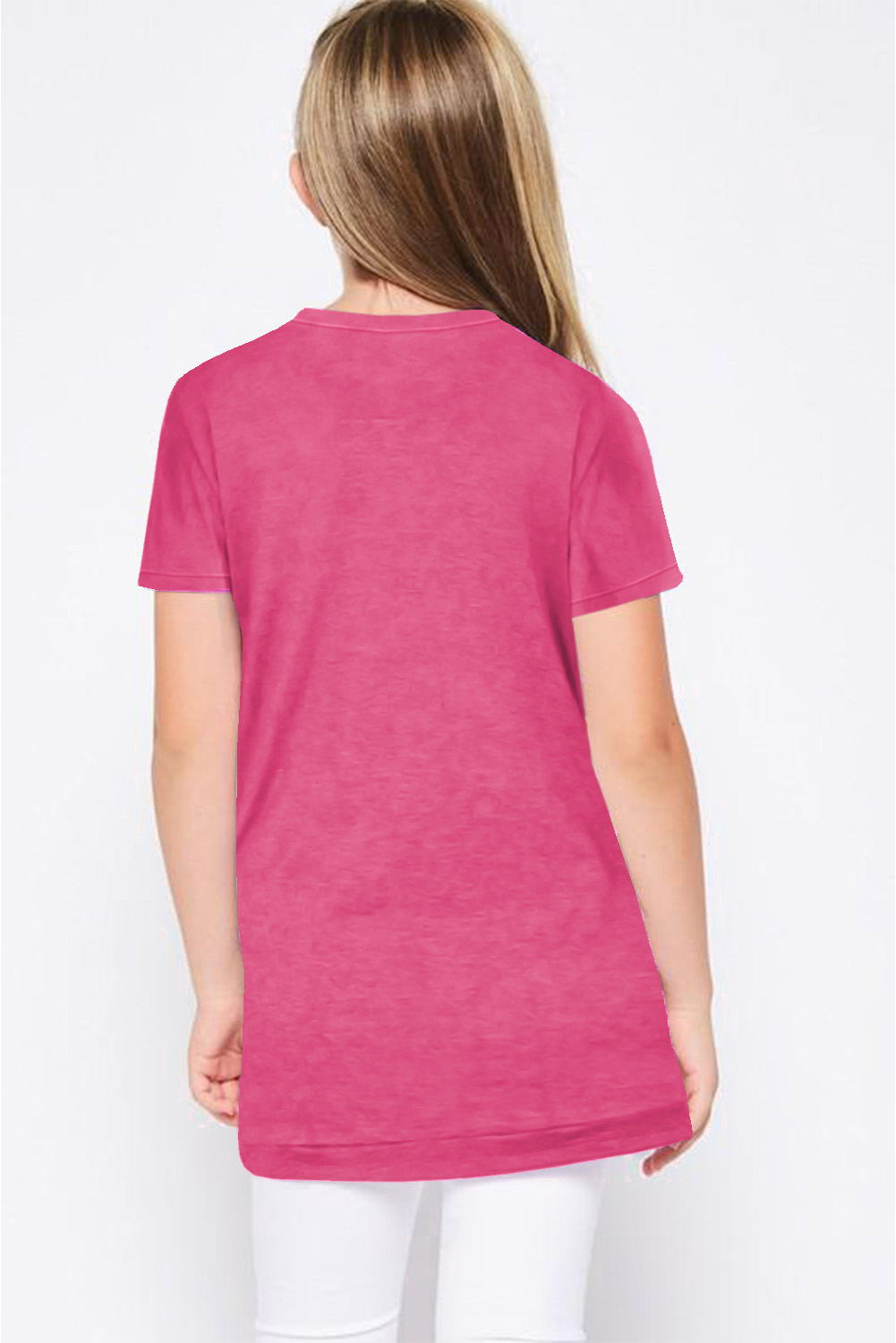 Rosy Buttoned Arched Hem Girls T-Shirt