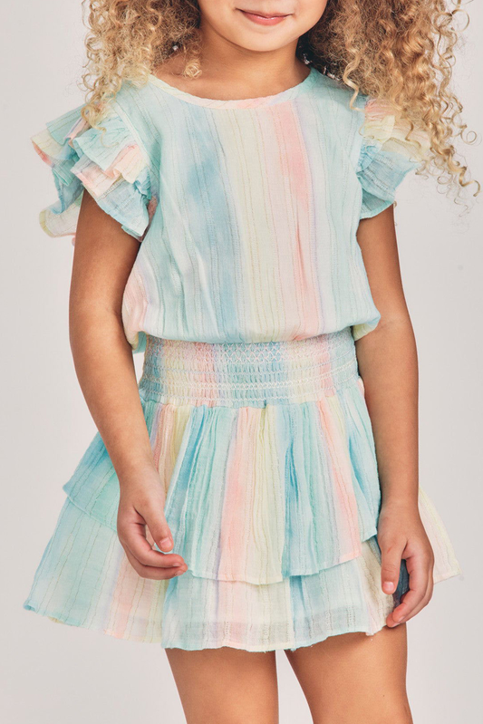 Multicolor Little Girl Pastel Striped Mini Dress