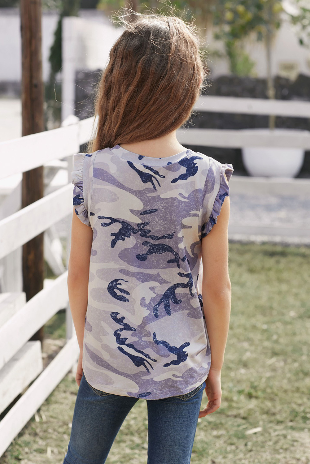 Gray Camo Print Flounced Armholes Little Girls' Tank