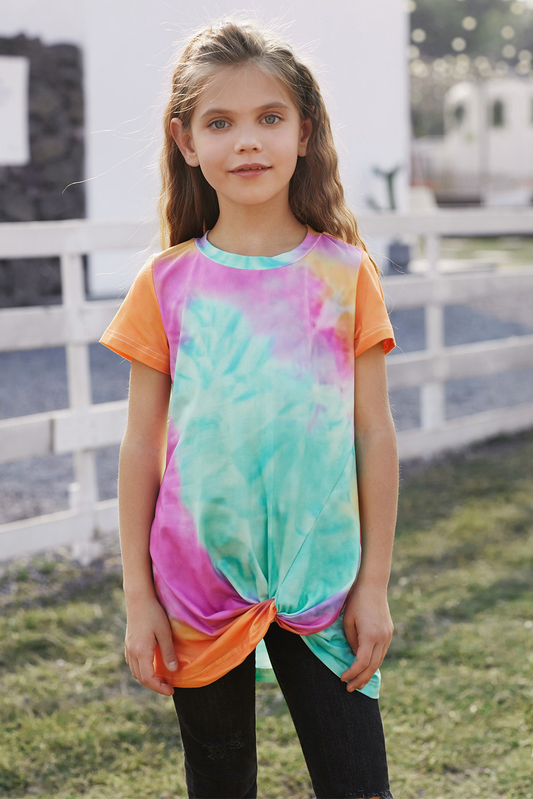 Orange Twisted Tie-Dye Little Girls T-Shirt