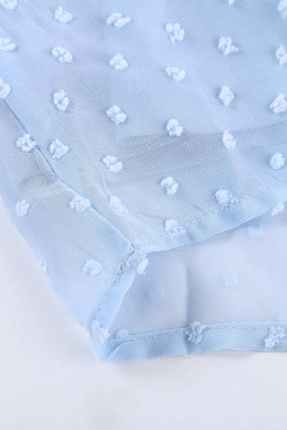 Sky Blue Swiss Dot Print Hollow Out Girl's Blouse