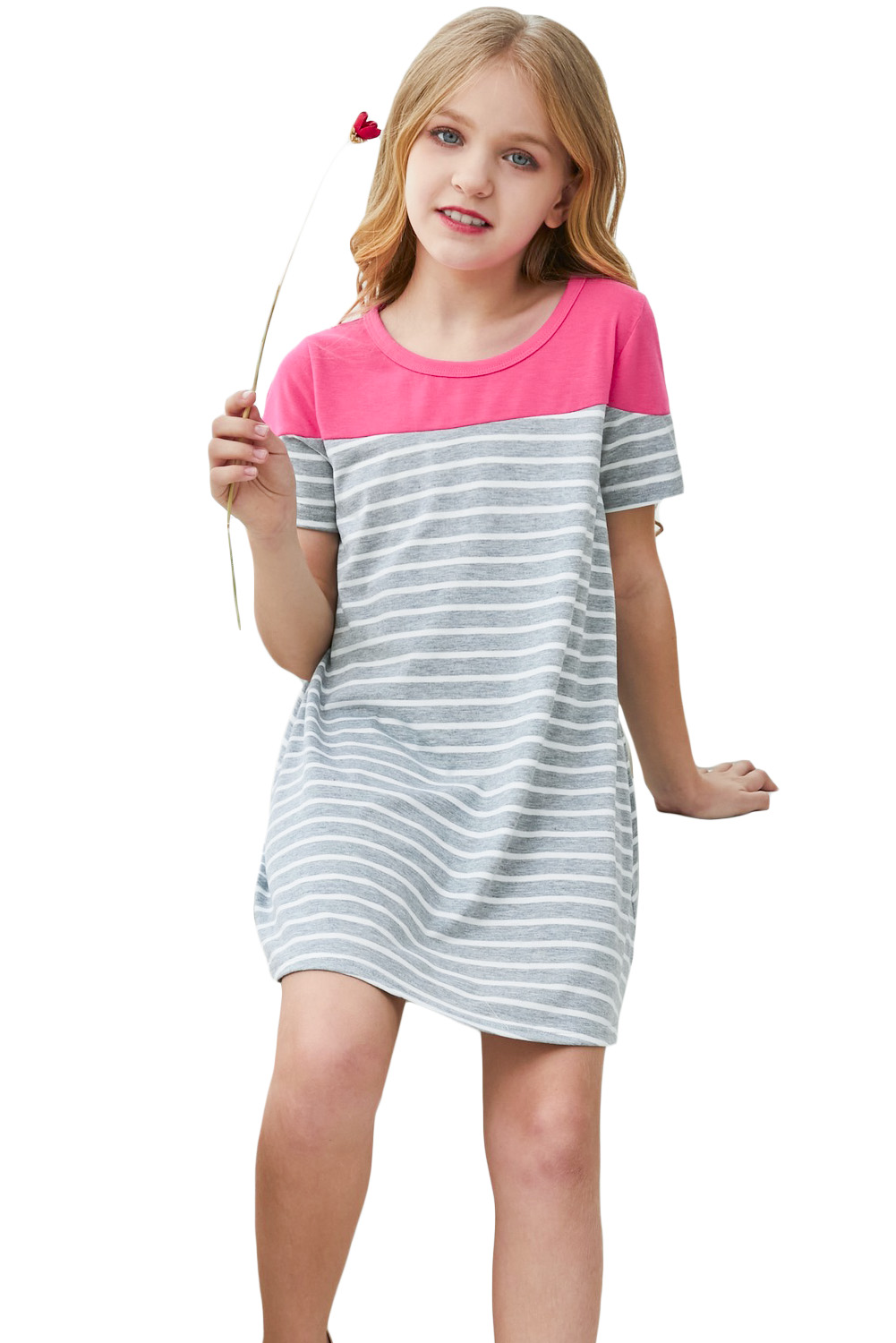 Rose Colorblock Patchwork Striped Girls' Dress