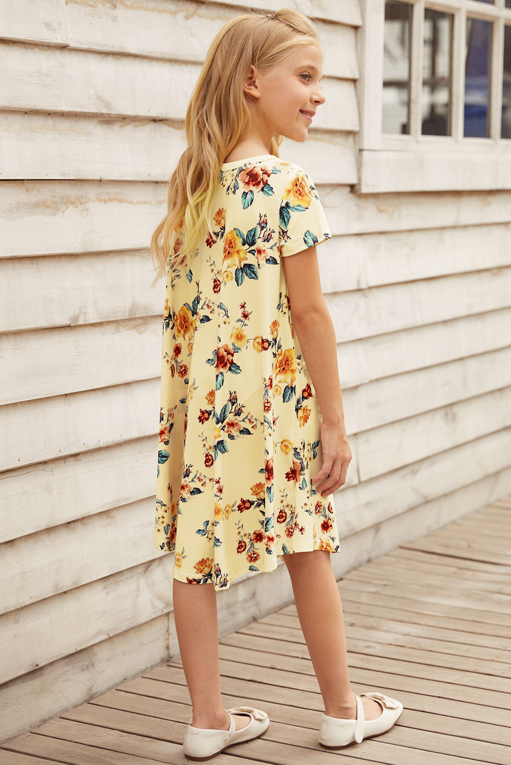 Yellow Floral Girls T-Shirt Midi Dress