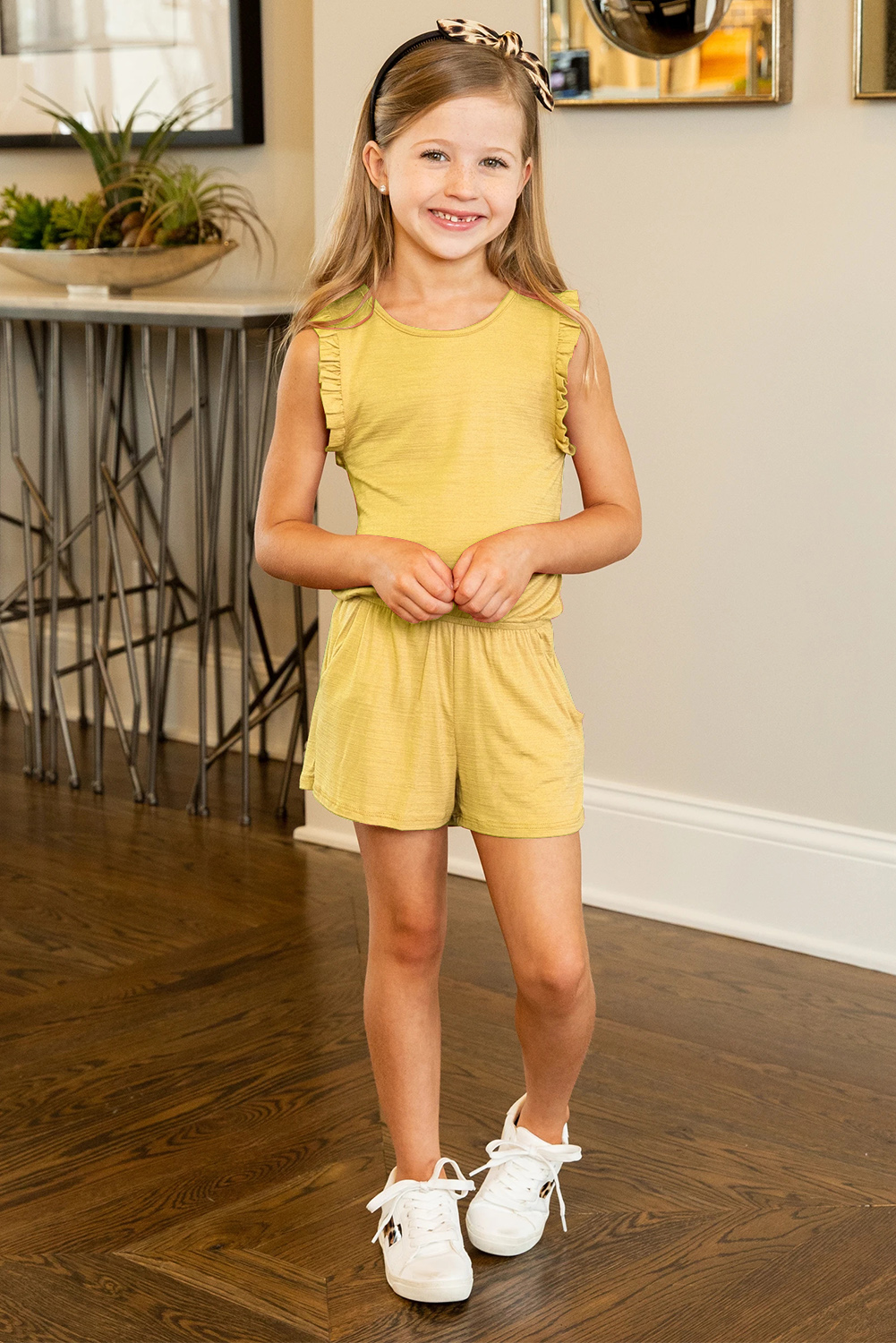 Yellow Ruffled Sleeveless Little Girl Romper