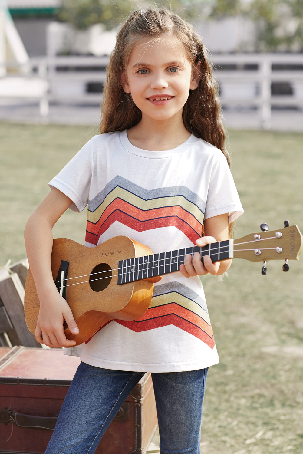 White Colorblock Striped Girls' T-Shirt