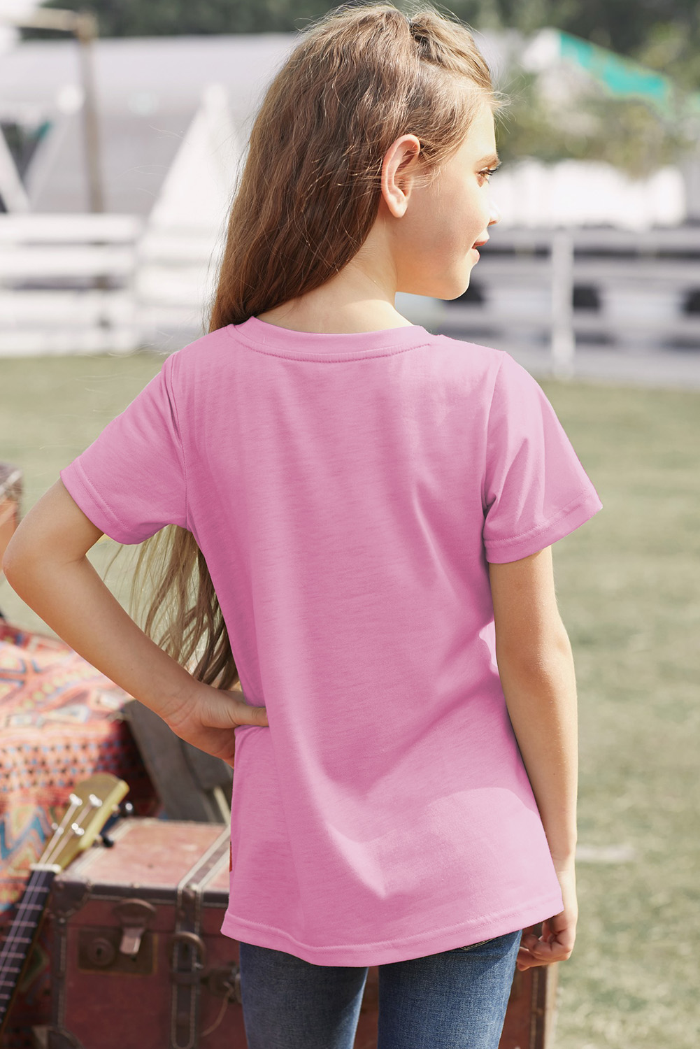 Pink Colorblock Striped Girls' T-Shirt