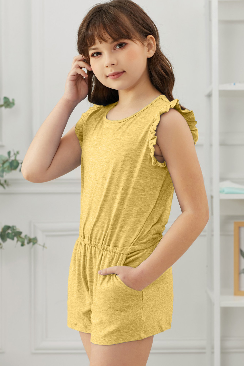 Yellow Ruffled Sleeveless Little Girl Romper