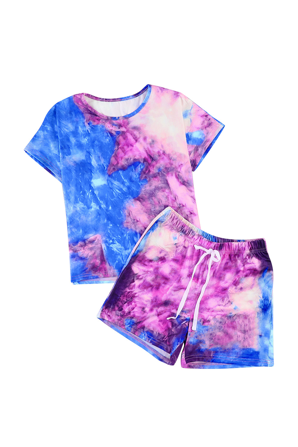 Purple Girl's Tie Dye T Shirt And Drawstring Shorts Set