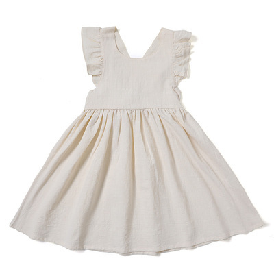 Little Girs' Cotton And Linen Flare Sleeve Princess Dress