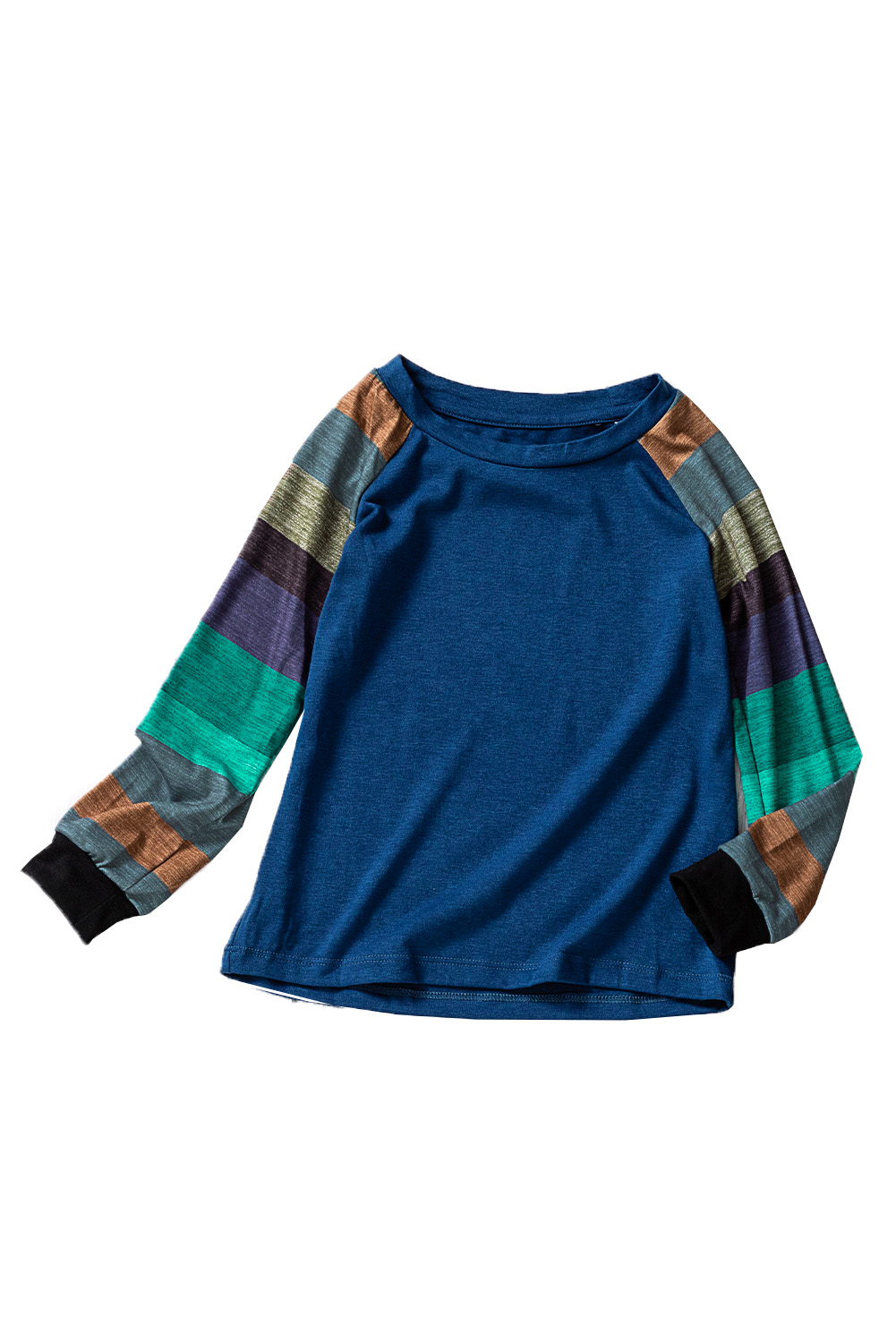 Blue Striped Color Block Girl's Long Sleeve Top