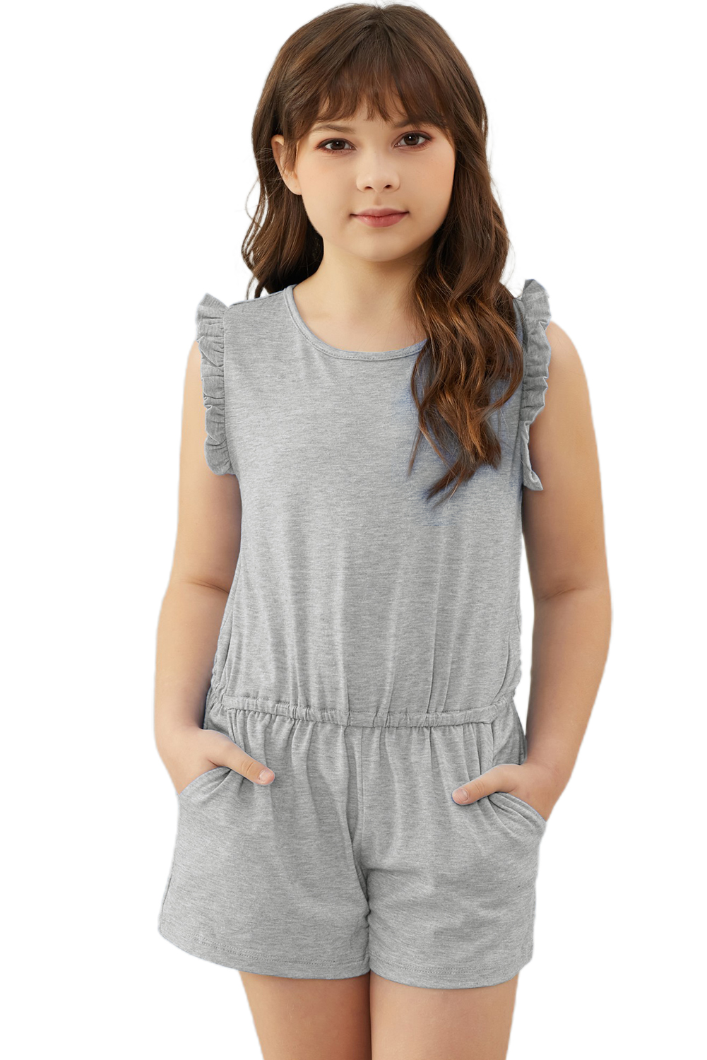 Gray Ruffled Sleeveless Little Girl Romper