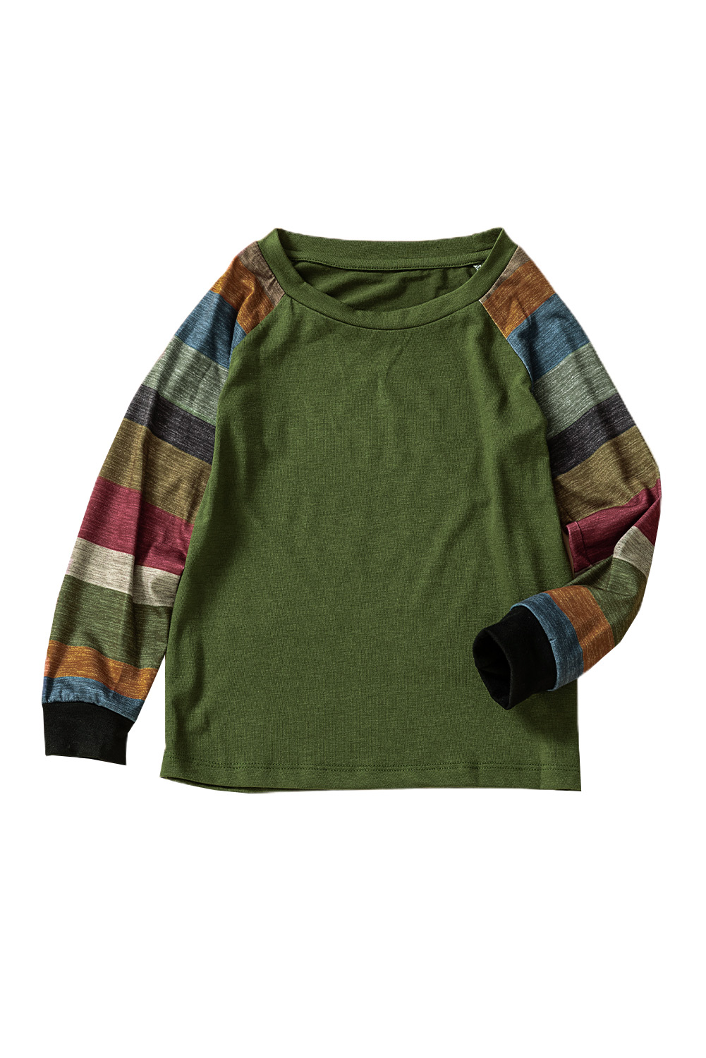 Green Striped Color Block Girl's Long Sleeve Top