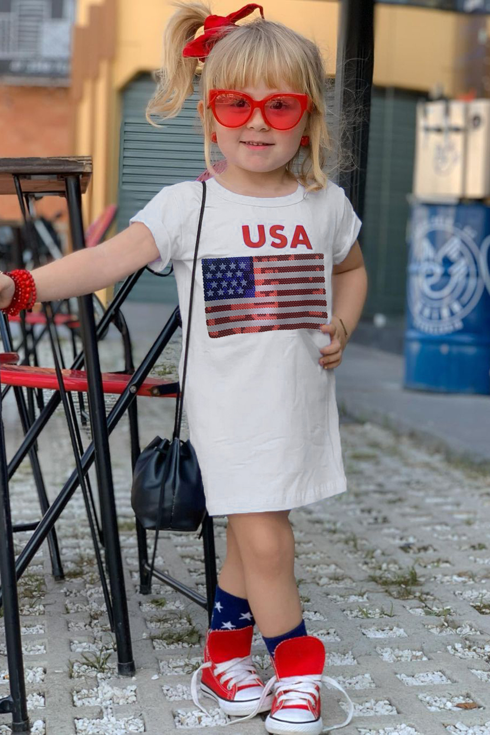 Usa Flag Print Little Girls T-Shirt Dress