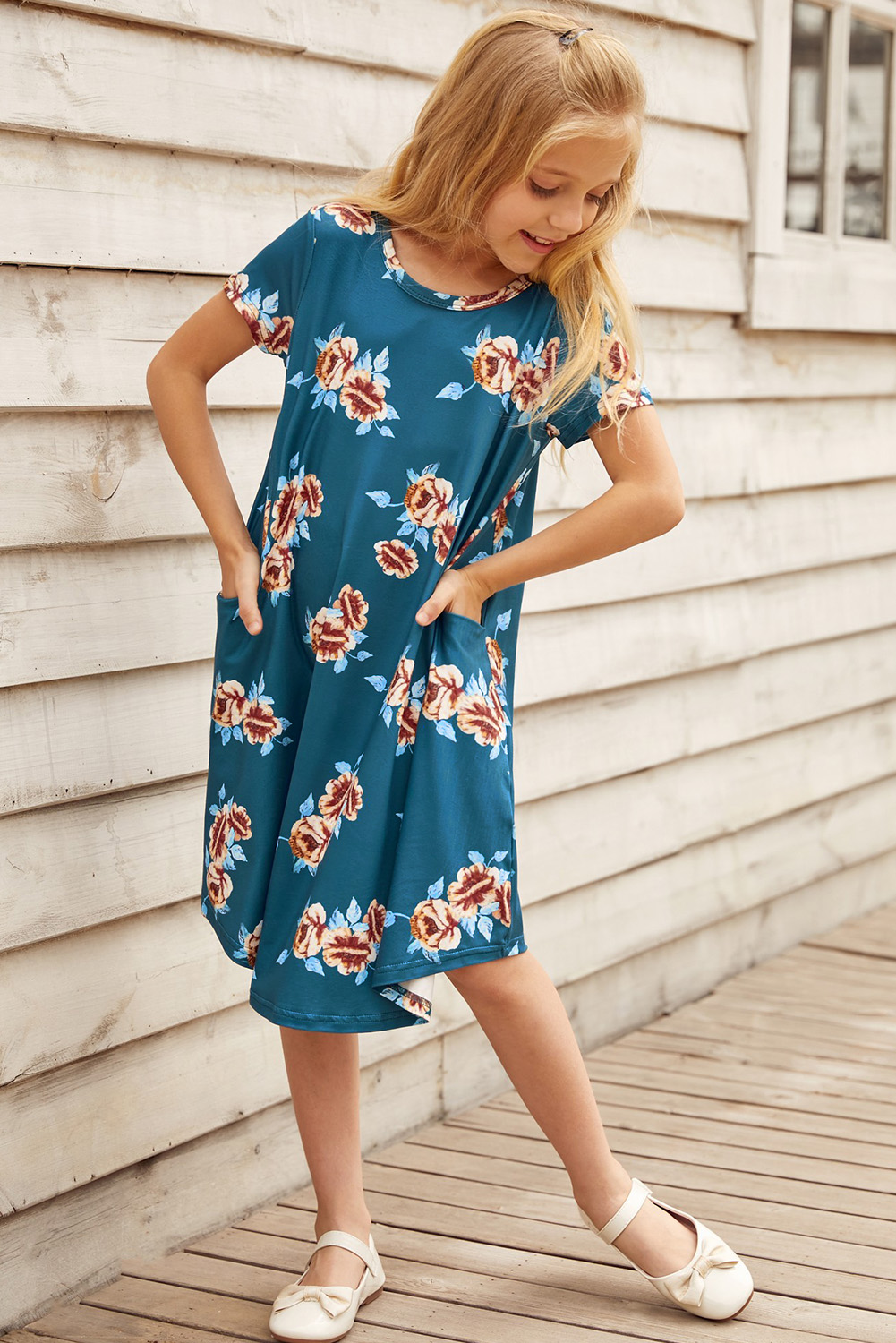 Green Floral Girls T-Shirt Midi Dress