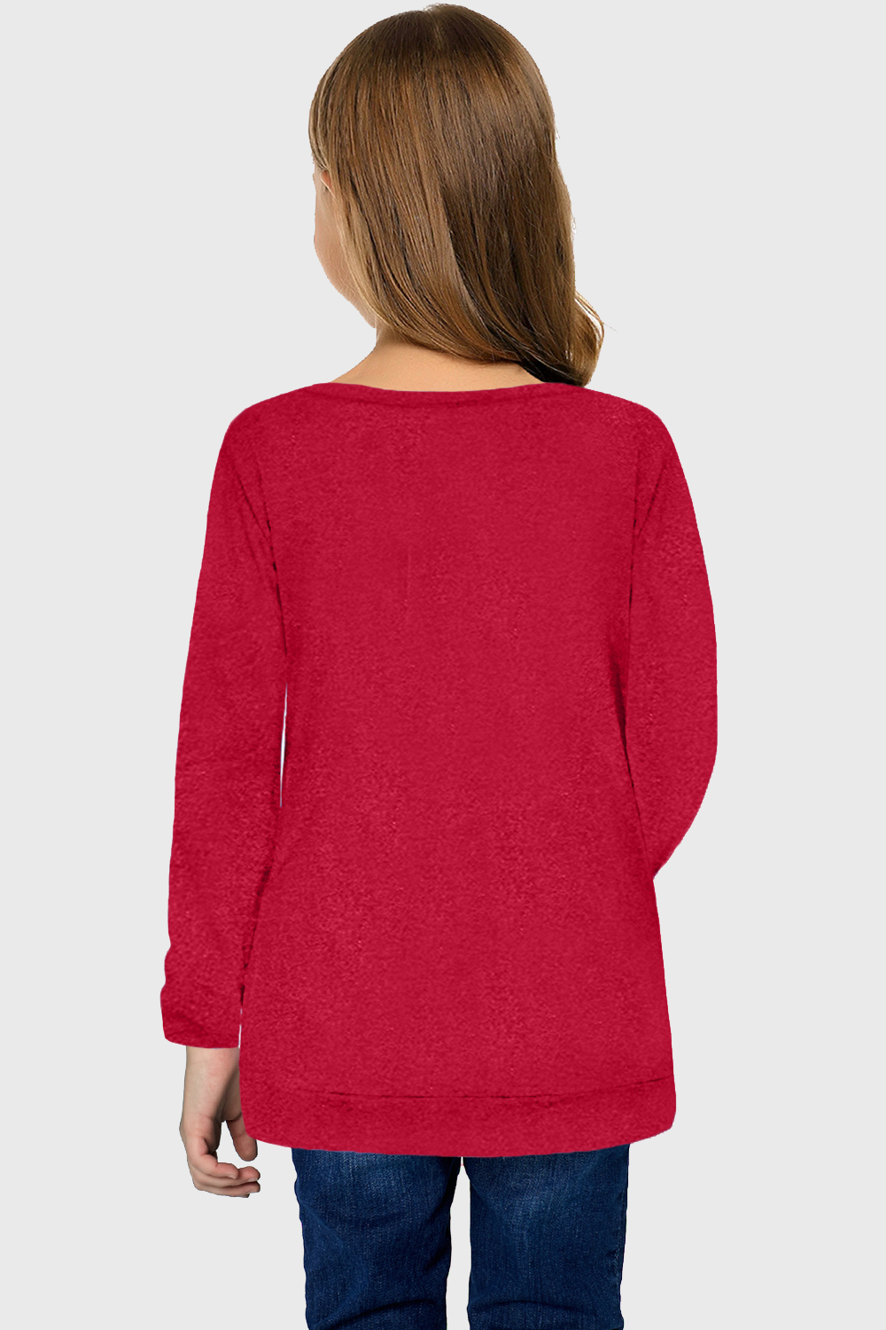 Red Little Girls Long Sleeve Buttoned Side Top