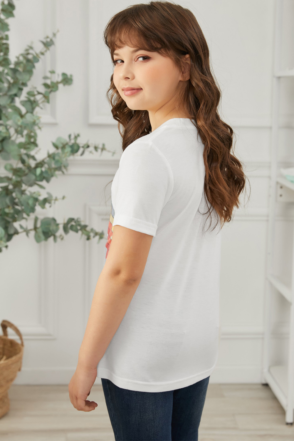 White Colorblock Striped Girls' T-Shirt