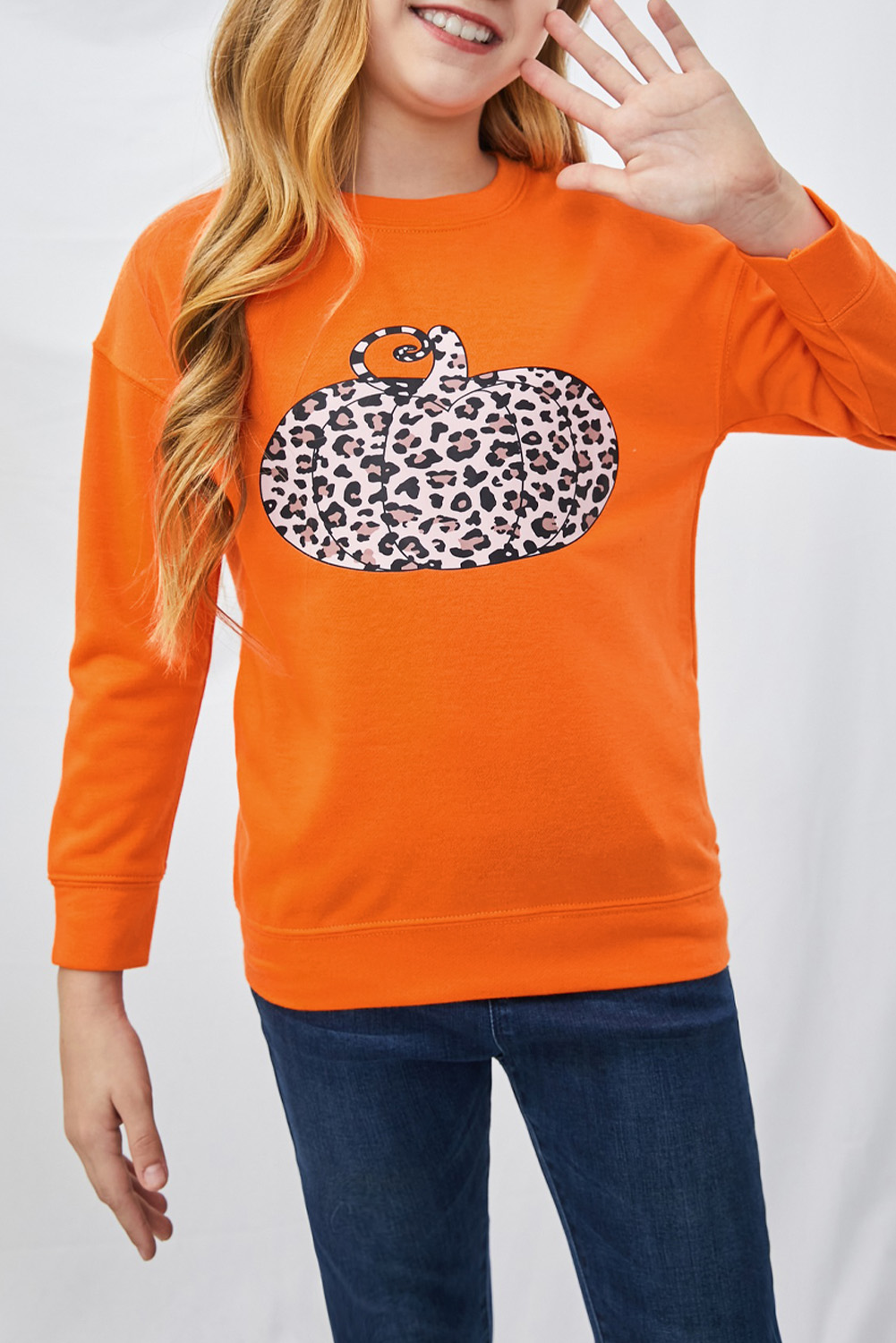 Halloween Pumpkin Print Parent-Child Matching Girls Pullover Sweatshirt