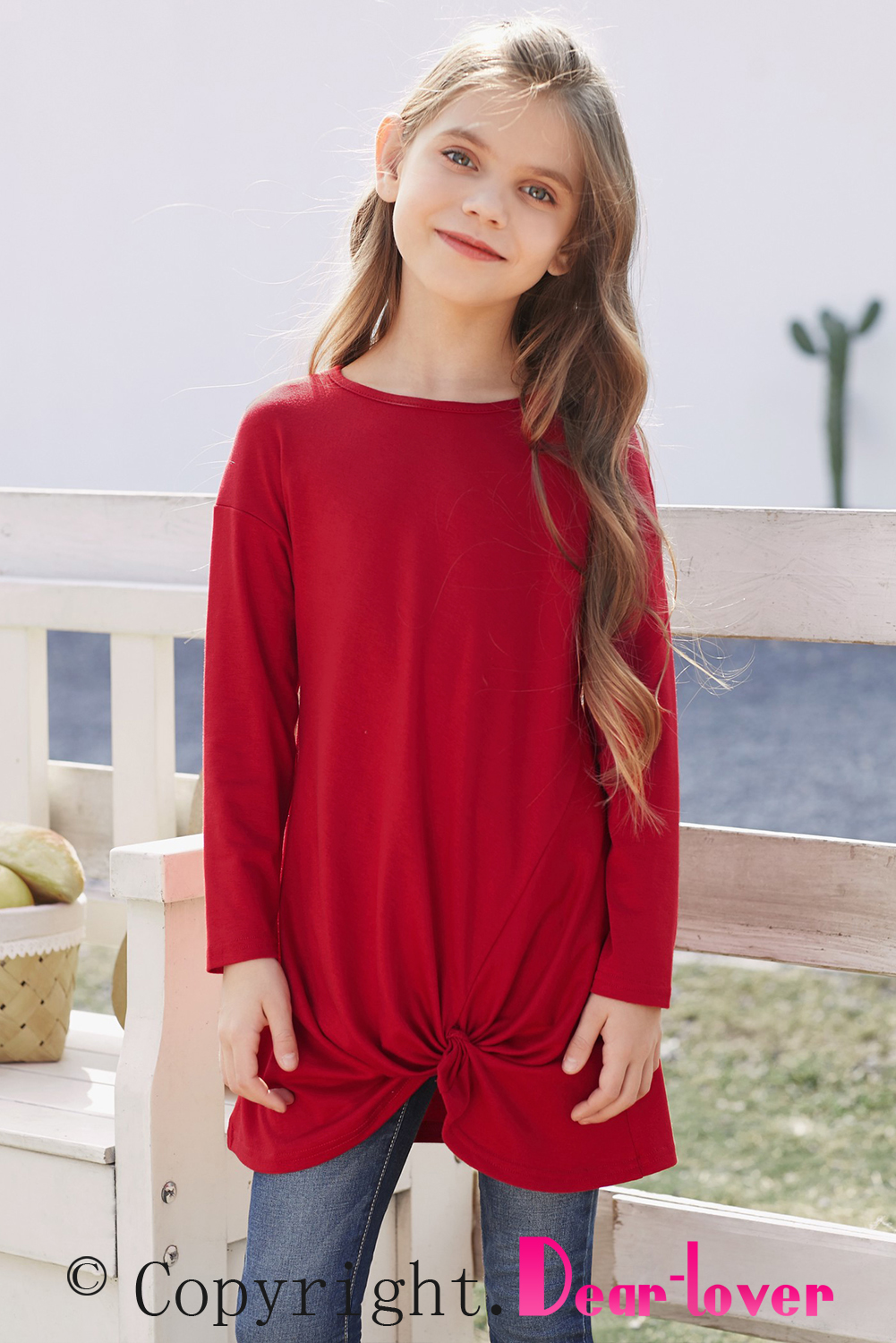 Red Twist Knot Detail Long Sleeve Girl’s Top