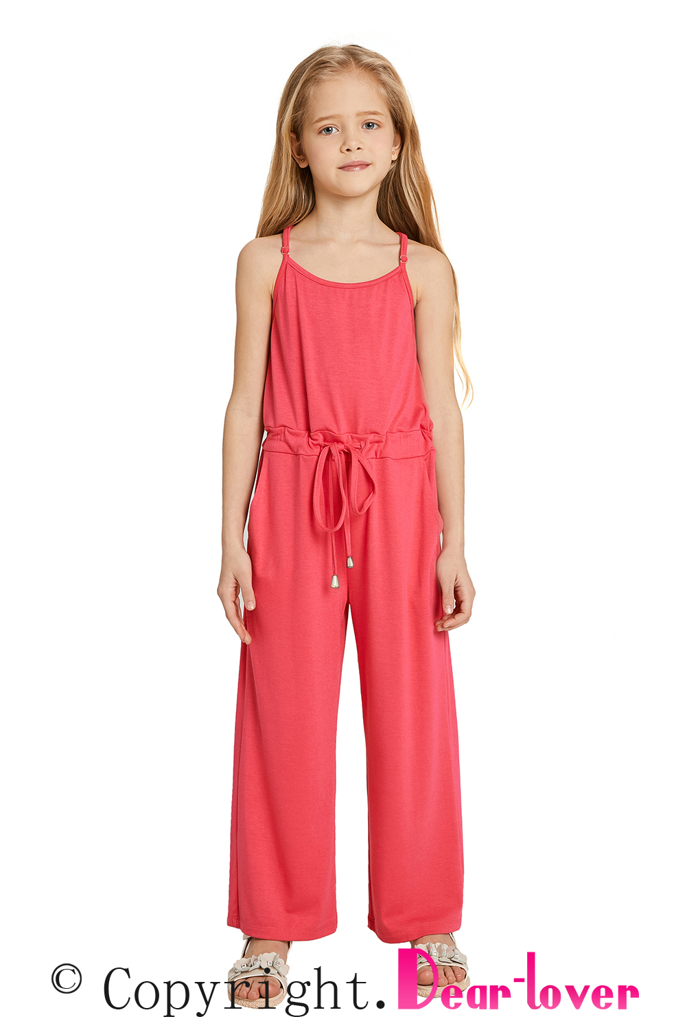 Red Spaghetti Strap Wide Leg Girls Jumpsuit