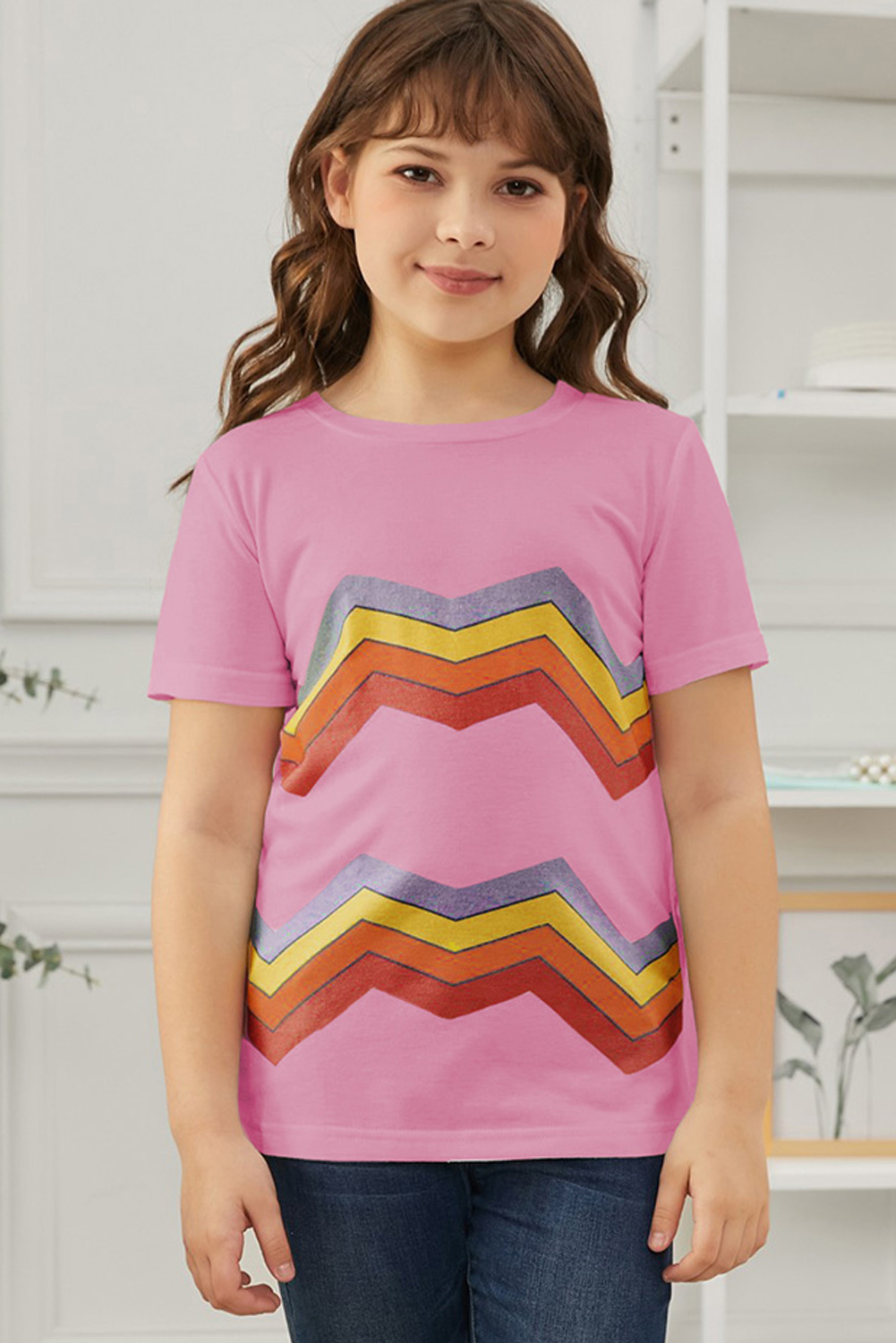 Pink Colorblock Striped Girls' T-Shirt