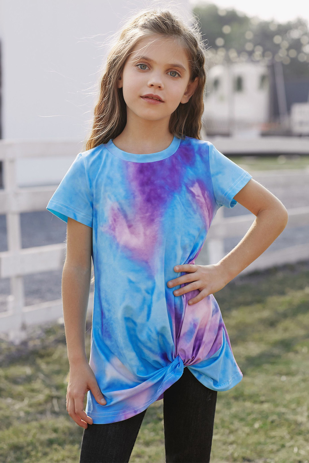 Sky Blue Twisted Tie-Dye Little Girls T-Shirt