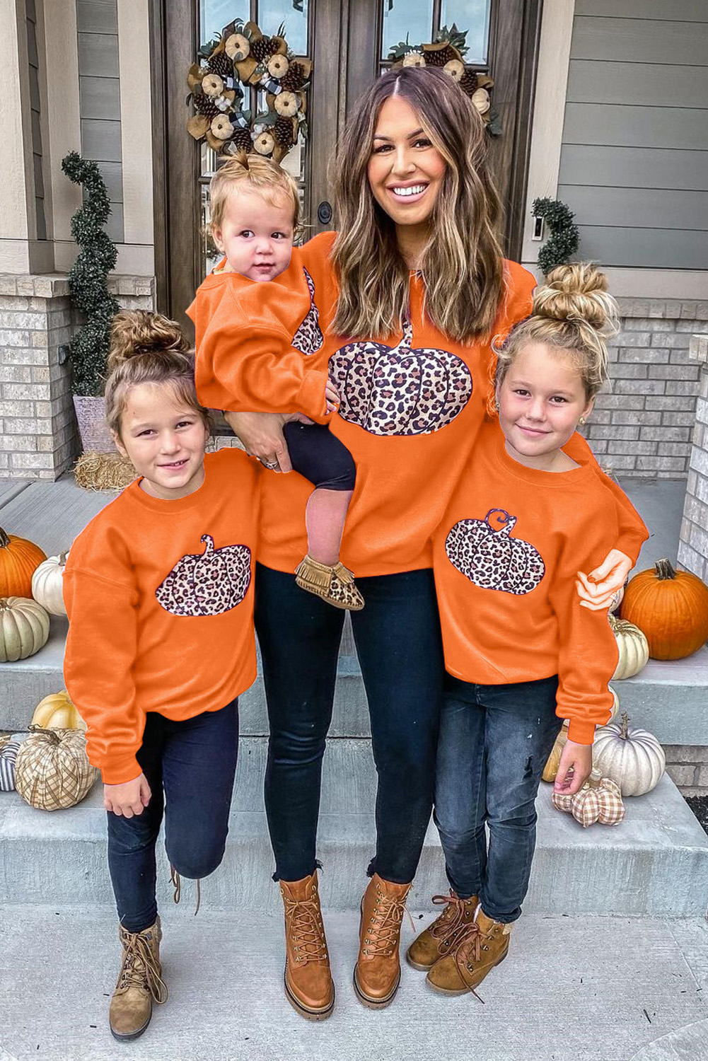 Halloween Pumpkin Print Parent-Child Matching Girls Pullover Sweatshirt