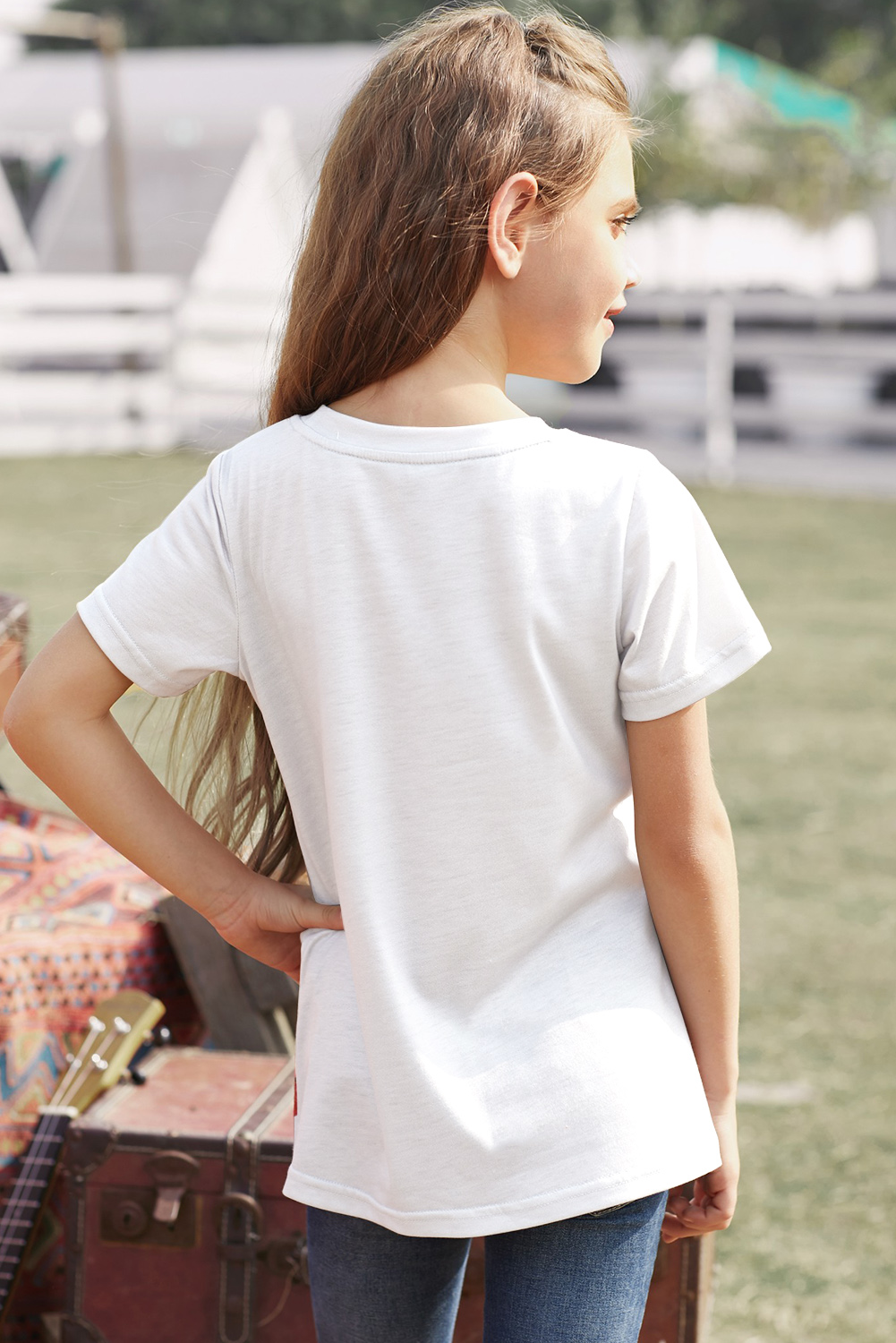 White Colorblock Striped Girls' T-Shirt