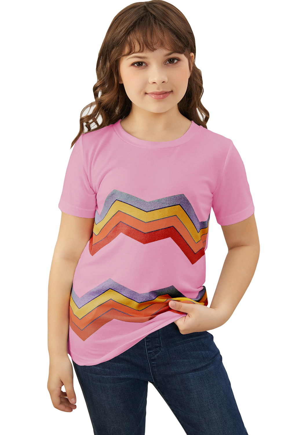 Pink Colorblock Striped Girls' T-Shirt