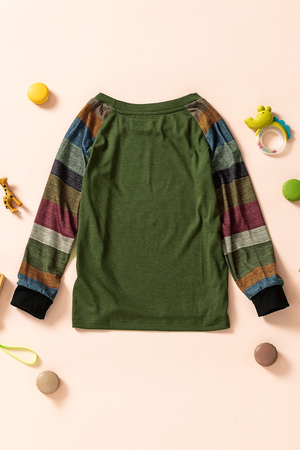 Green Striped Color Block Girl's Long Sleeve Top