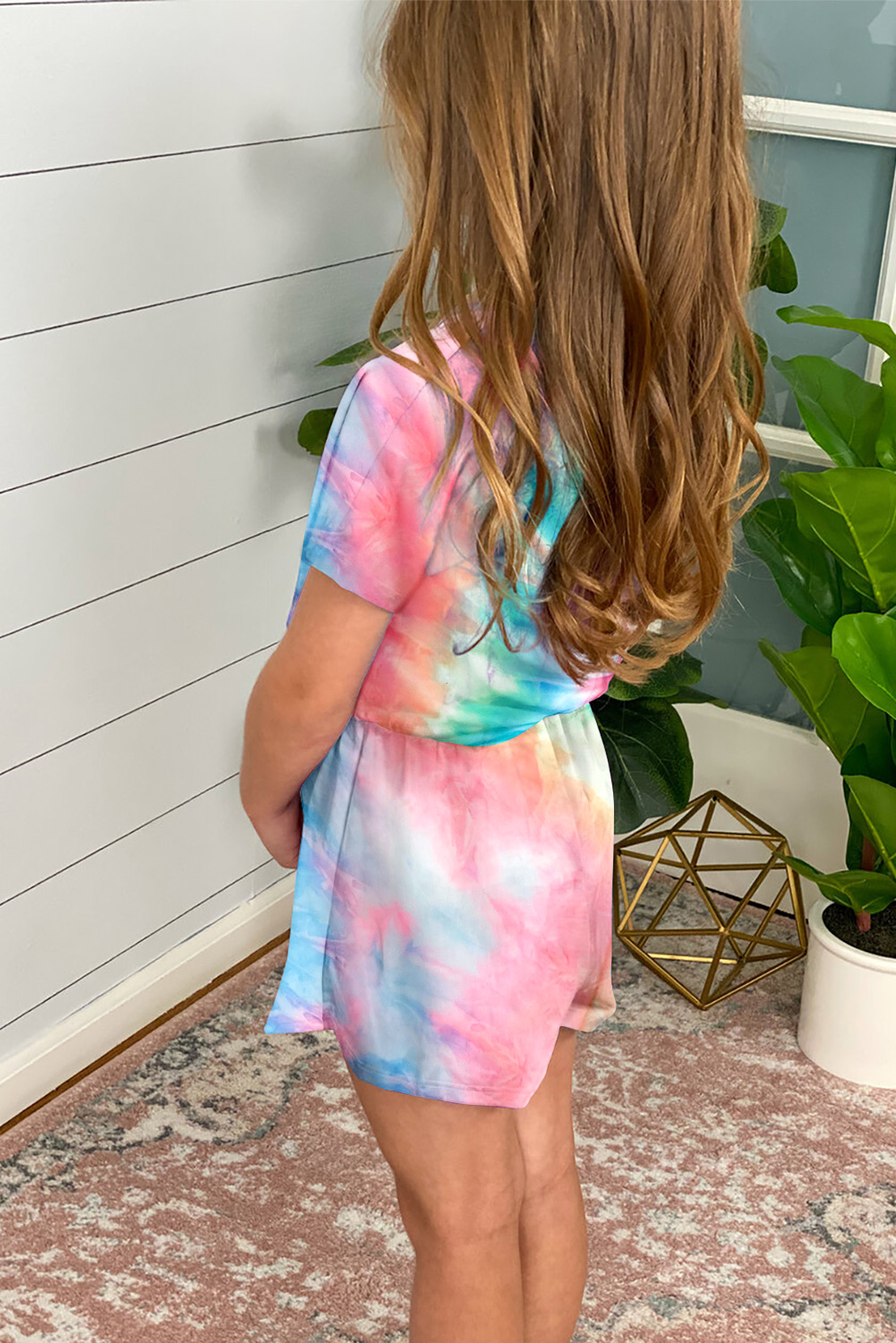 Rose Tie-Dye Short Sleeve Little Girl Romper