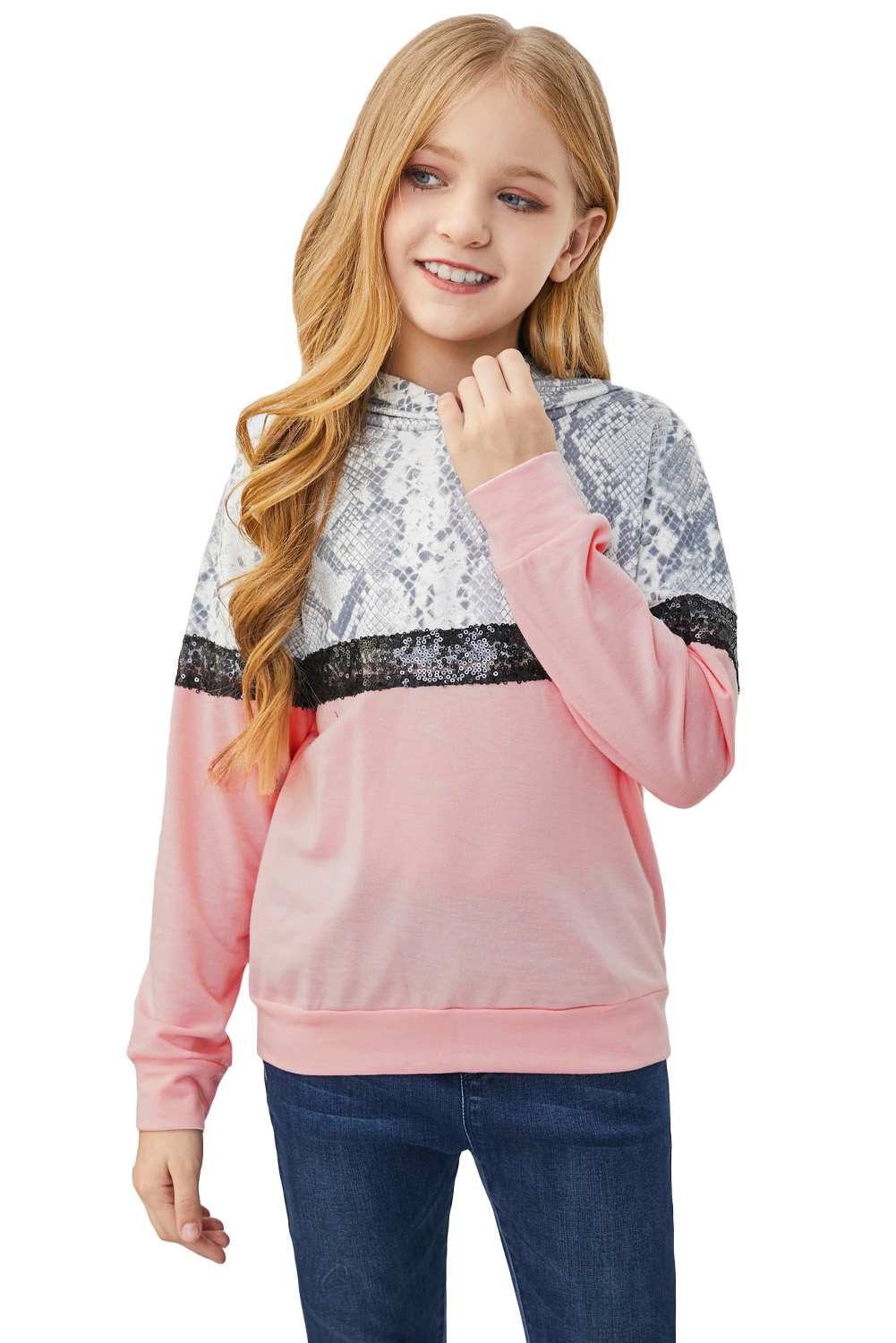 Mommy & Me Snakeskin Sequin Splicing Girl's Hoodie