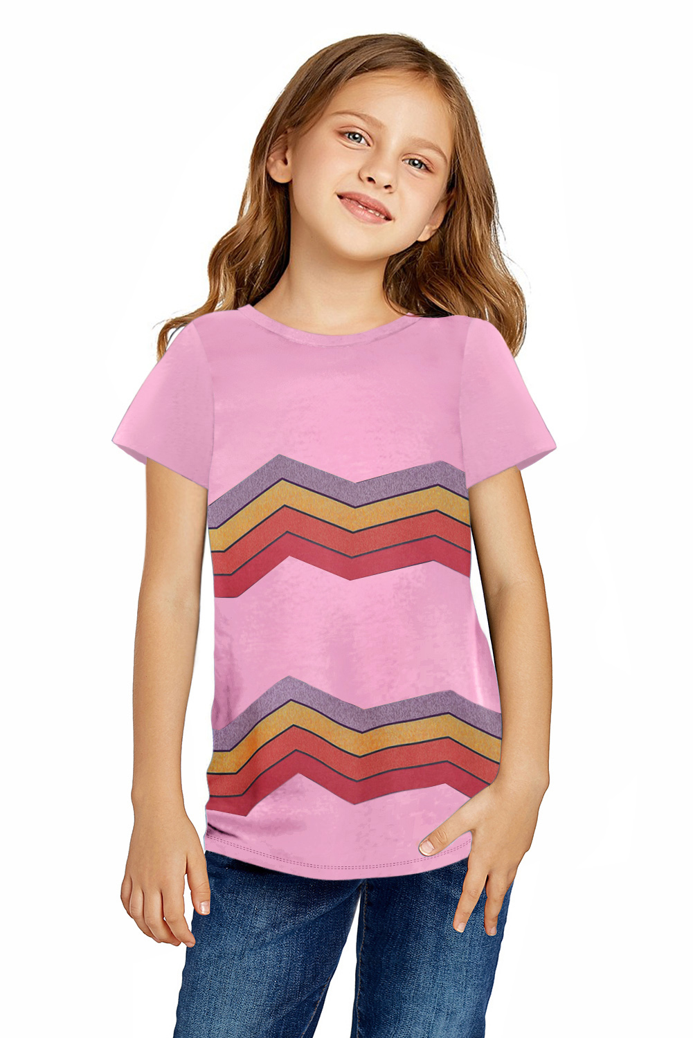 Pink Colorblock Striped Girls' T-Shirt