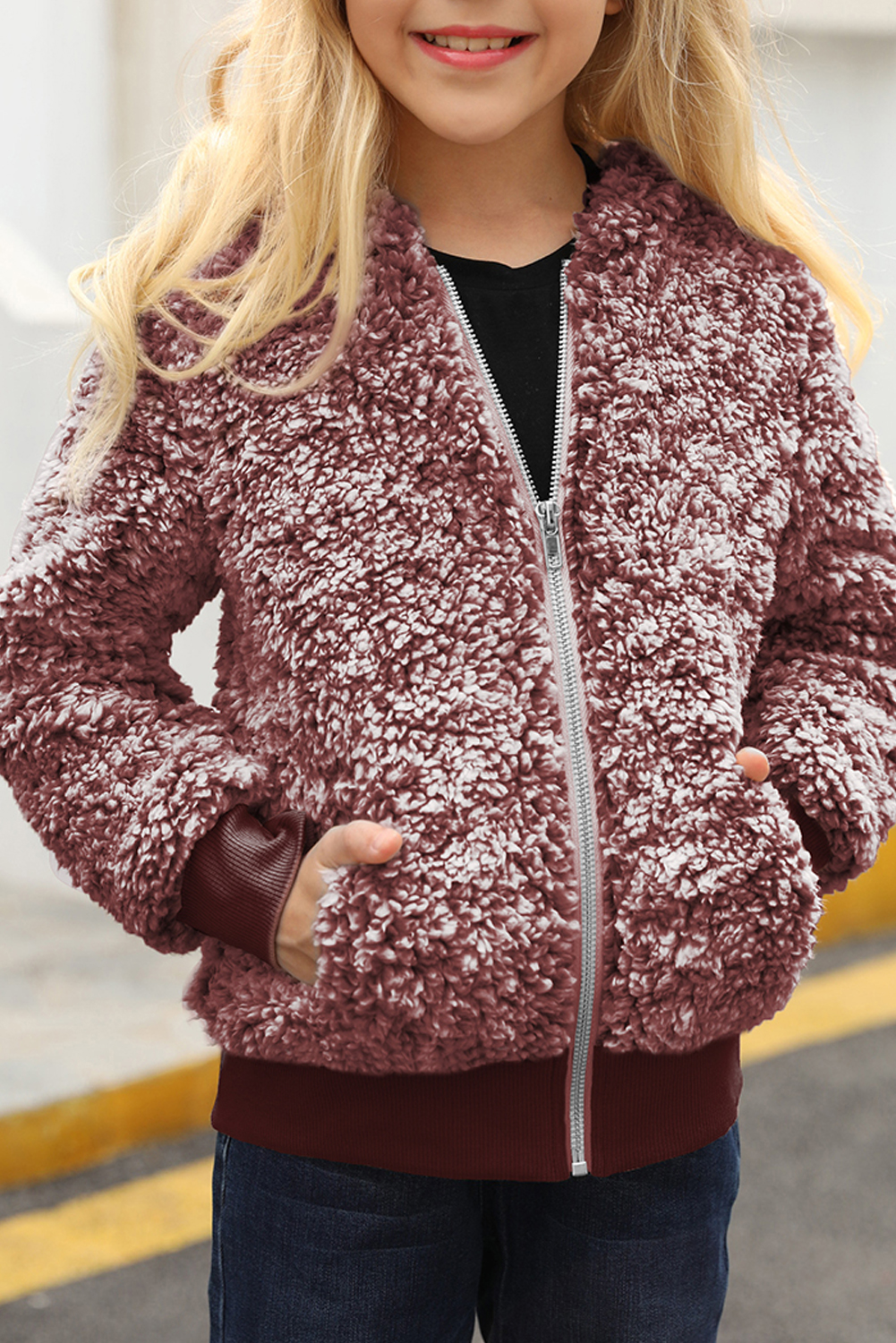 Wine Girls' Faux Fur Bomber Jacket