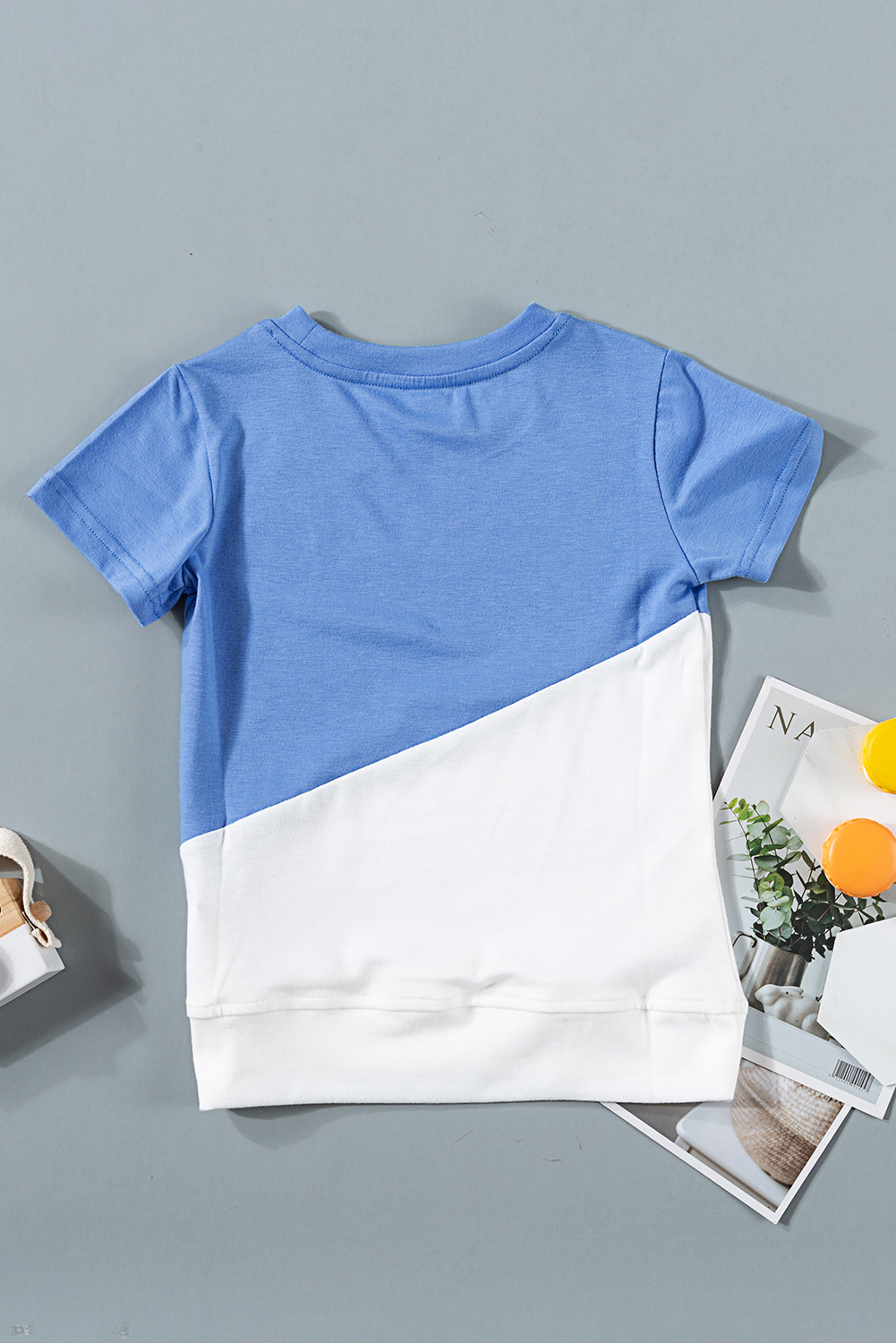 Sky Blue Colorblock Splicing Little Girl Tee