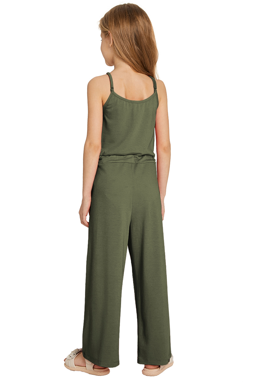 Green Spaghetti Strap Wide Leg Girls Jumpsuit