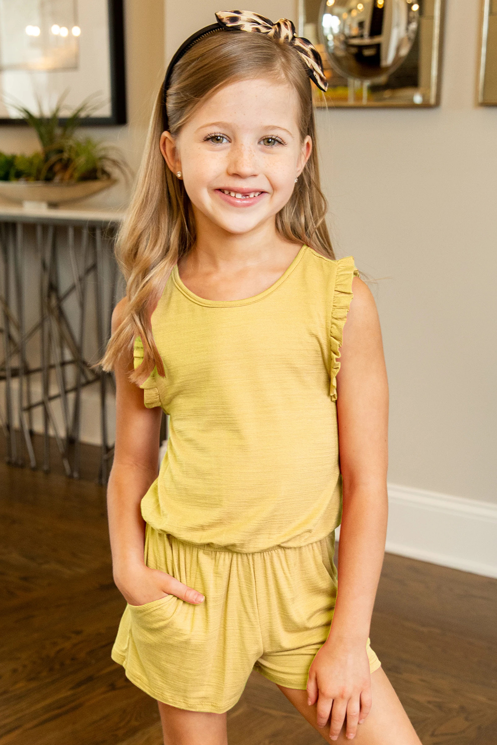 Yellow Ruffled Sleeveless Little Girl Romper