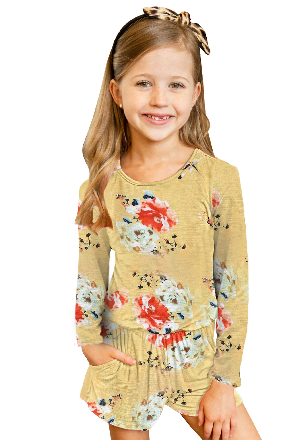 Yellow Little Girls' Floral Long Sleeve Romper