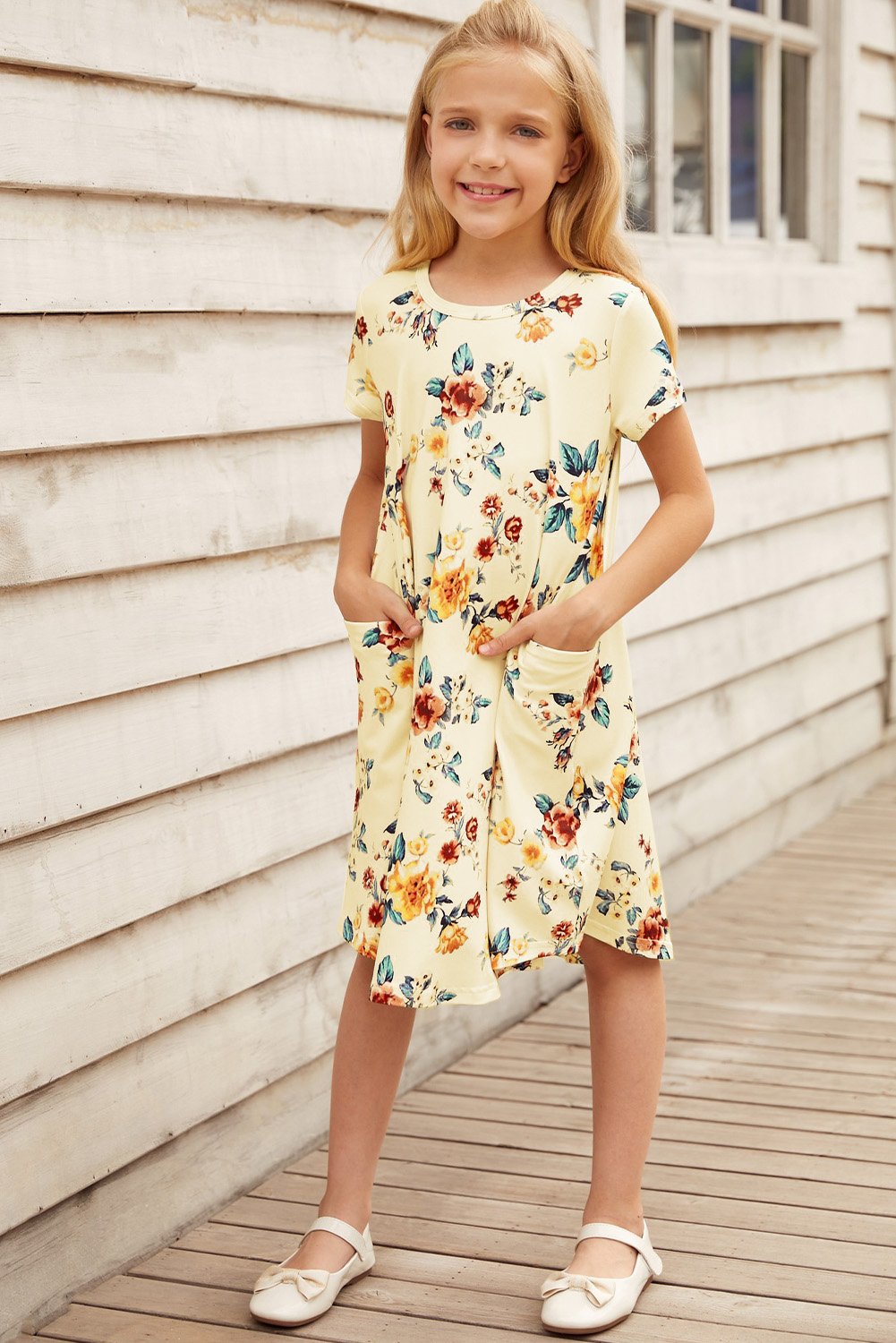 Yellow Floral Girls T-Shirt Midi Dress