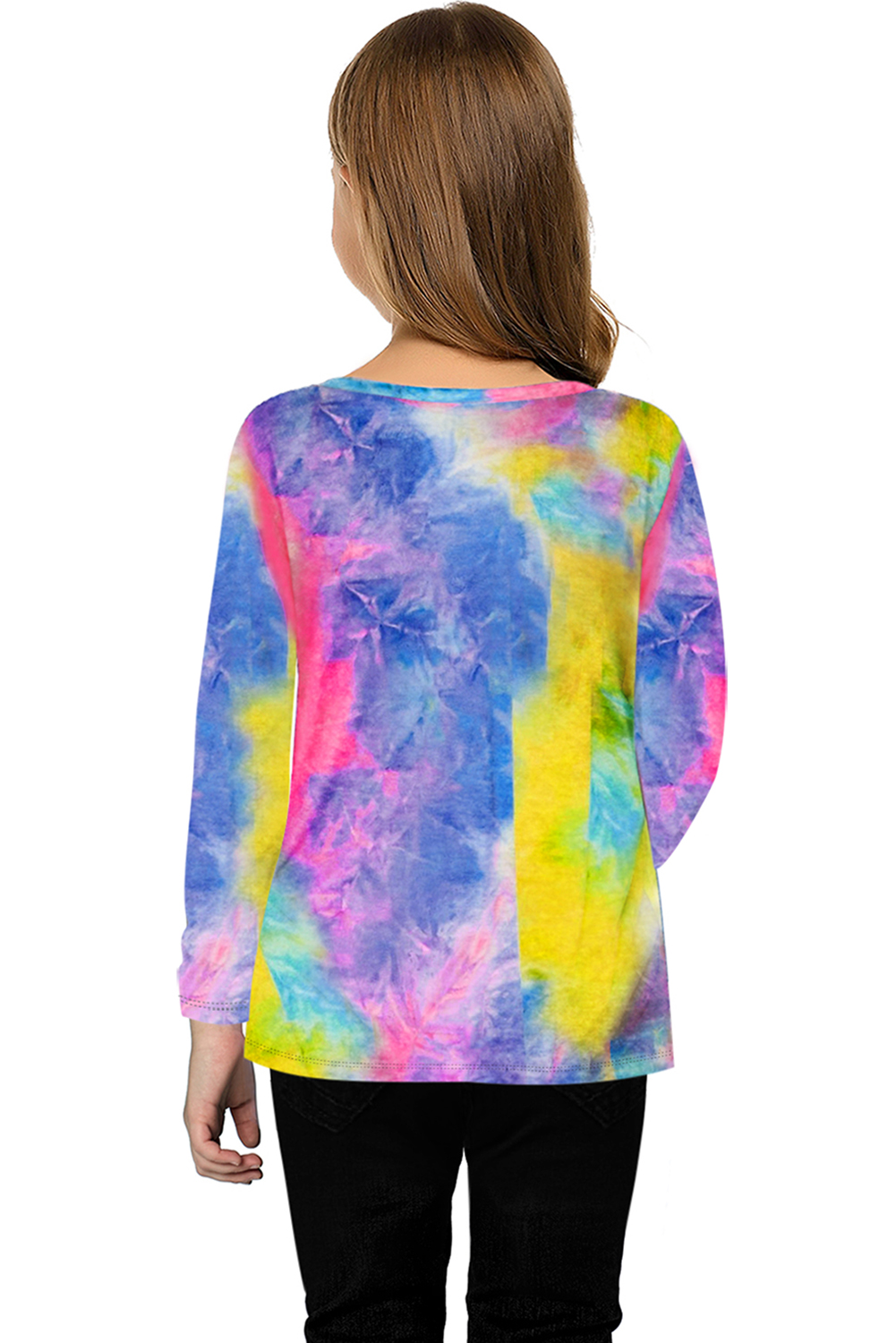 Purple Tie Dyed Twist Knot Girl's Long Sleeve Top