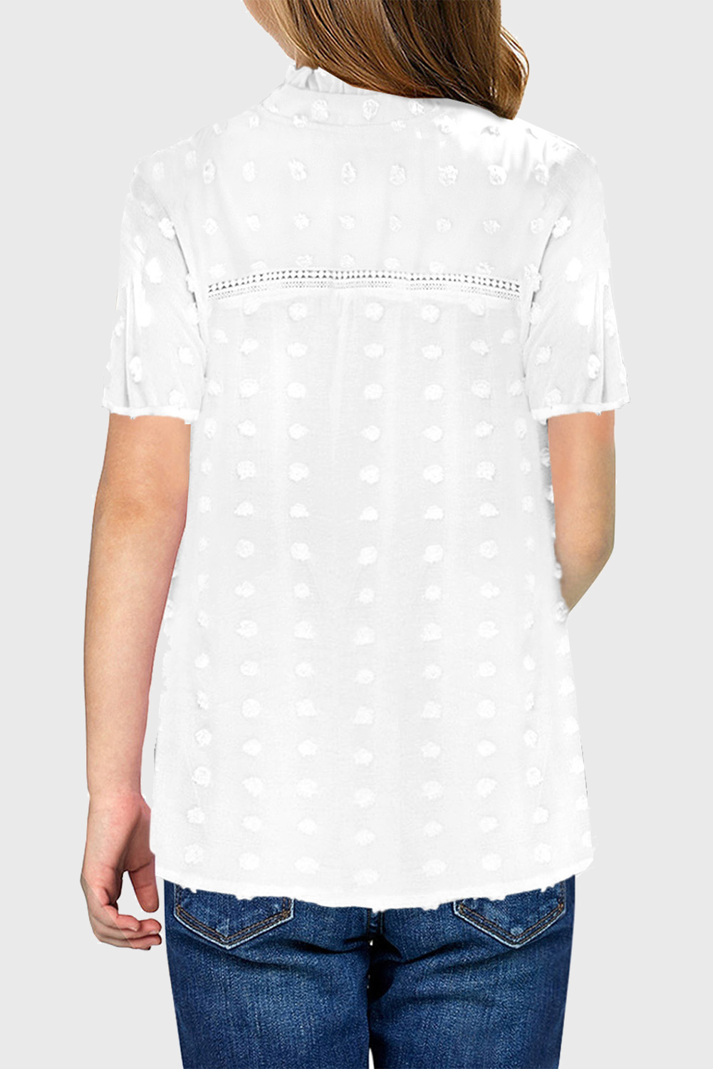 White Little Girl Swiss Dot Short Sleeve Flowy Top