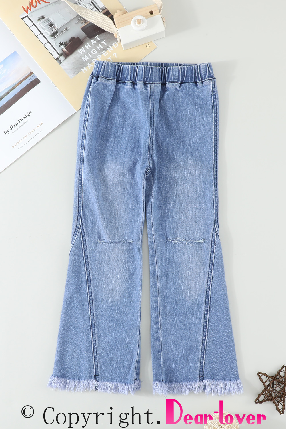 Sky Blue Little Girls' Distressed Bell Bottom Jeans