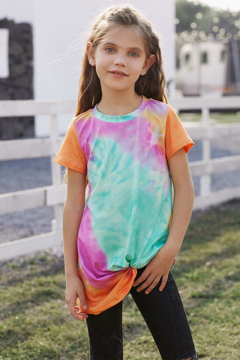 Orange Twisted Tie-Dye Little Girls T-Shirt