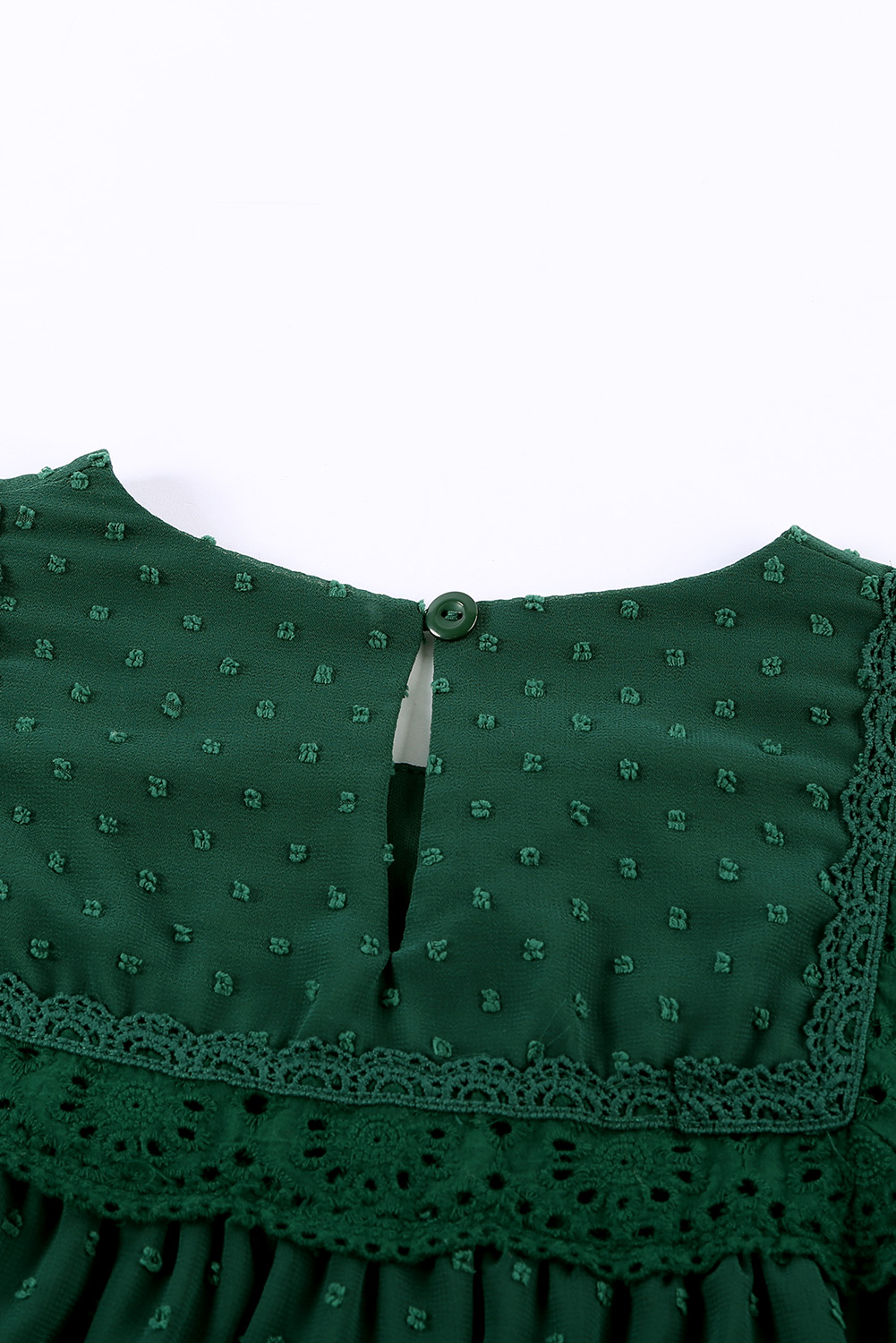 Green Swiss Dot Print Hollow Out Girl's Blouse