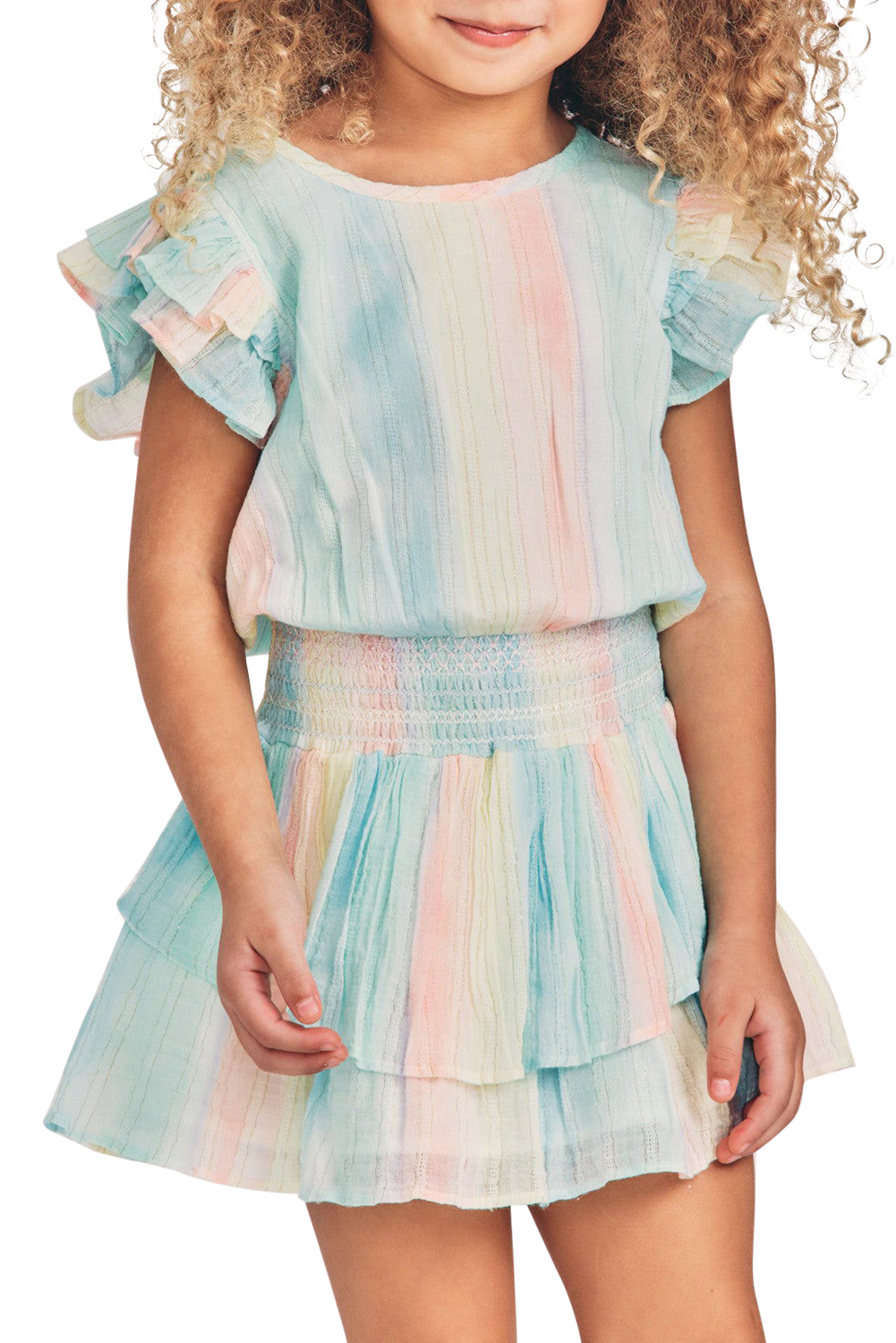 Multicolor Little Girl Pastel Striped Mini Dress