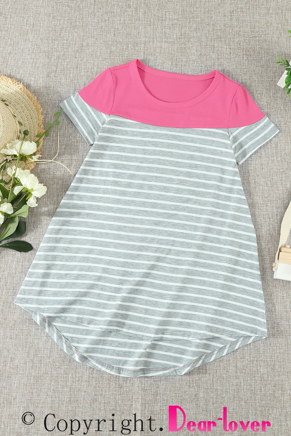 Rose Colorblock Patchwork Striped Girls' Dress