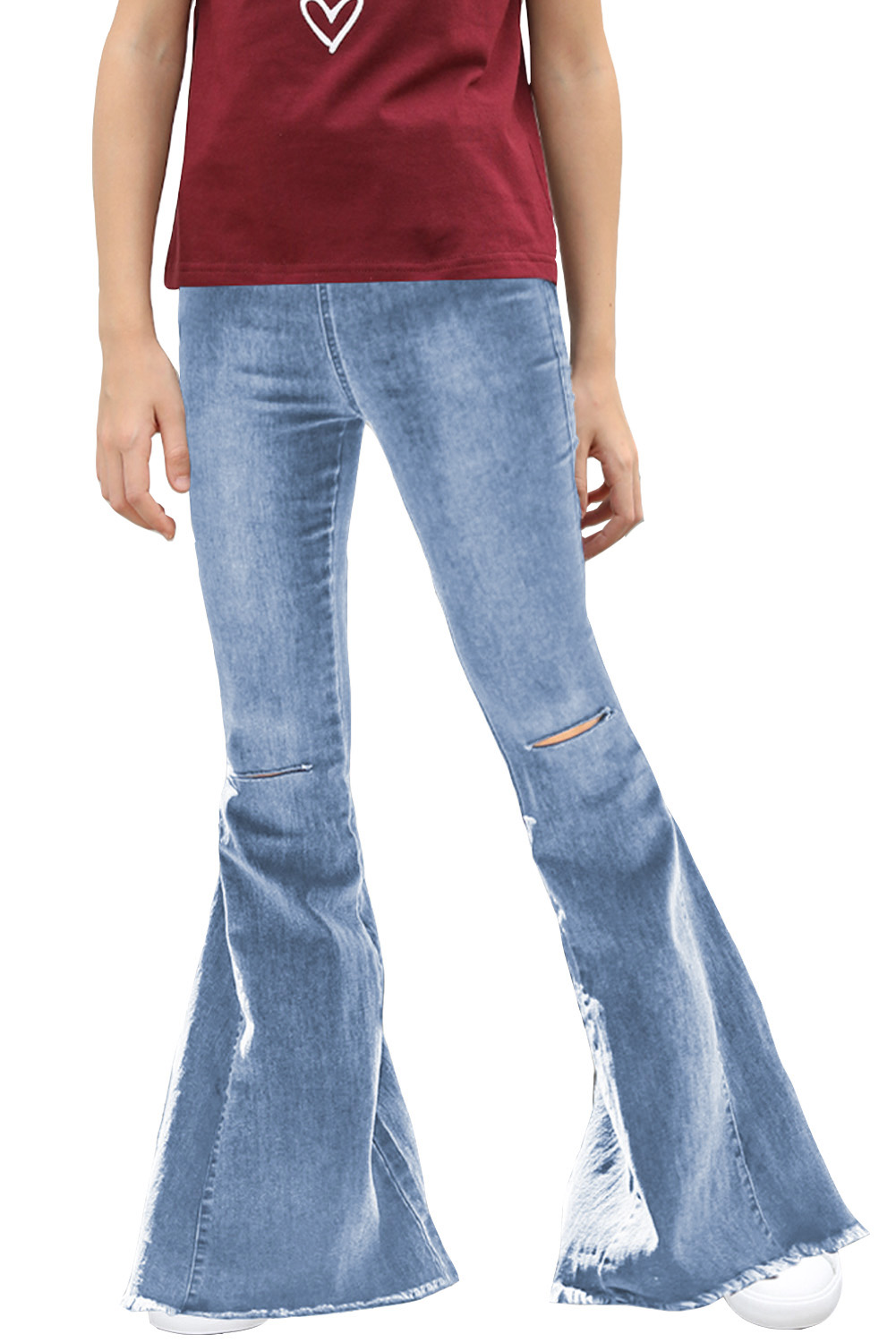 Sky Blue Little Girls' Distressed Bell Bottom Jeans