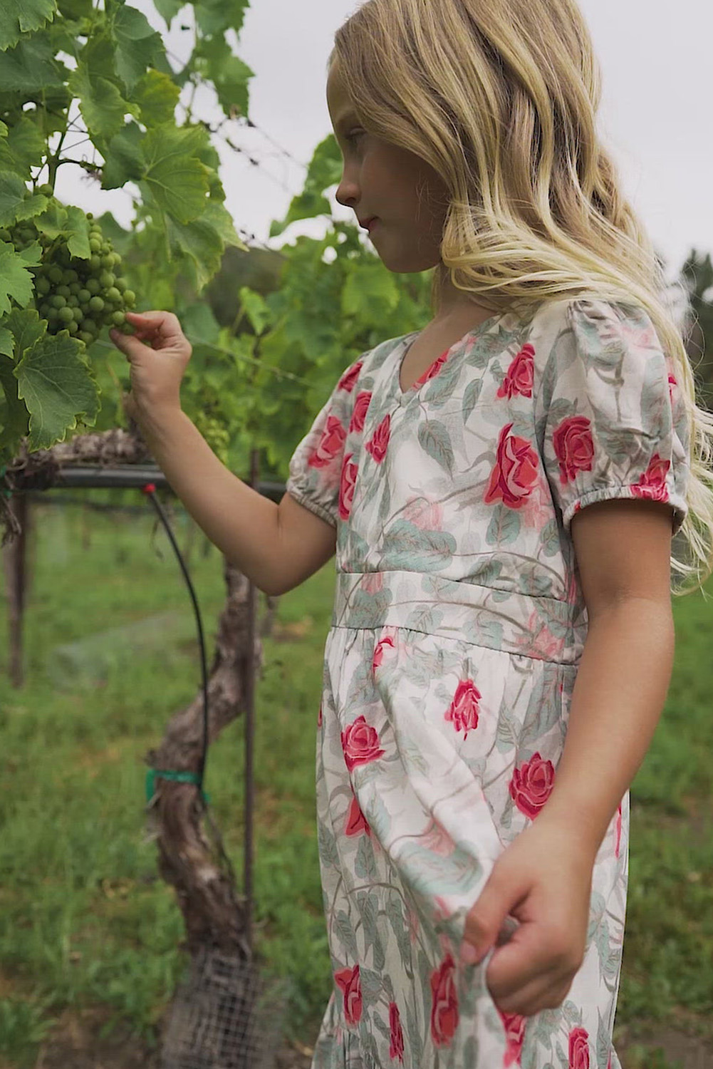 Red Little Girls Painted Rose Floral Dress