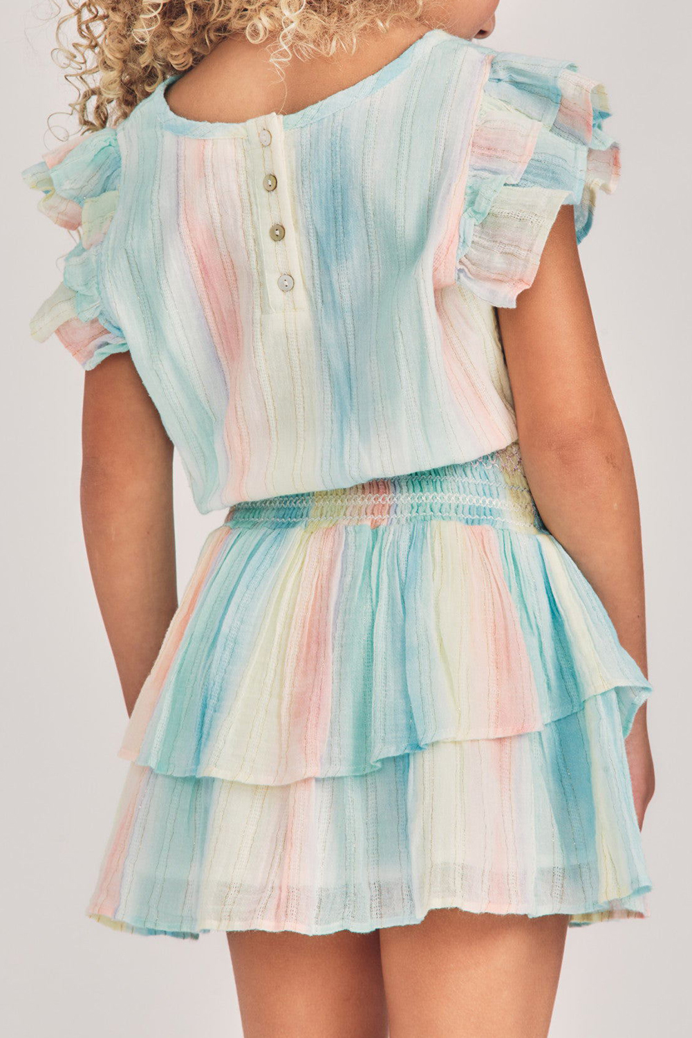 Multicolor Little Girl Pastel Striped Mini Dress