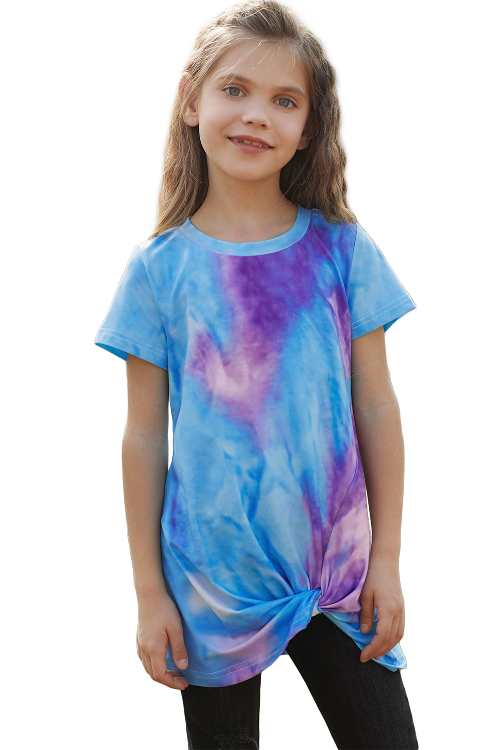 Sky Blue Twisted Tie-Dye Little Girls T-Shirt