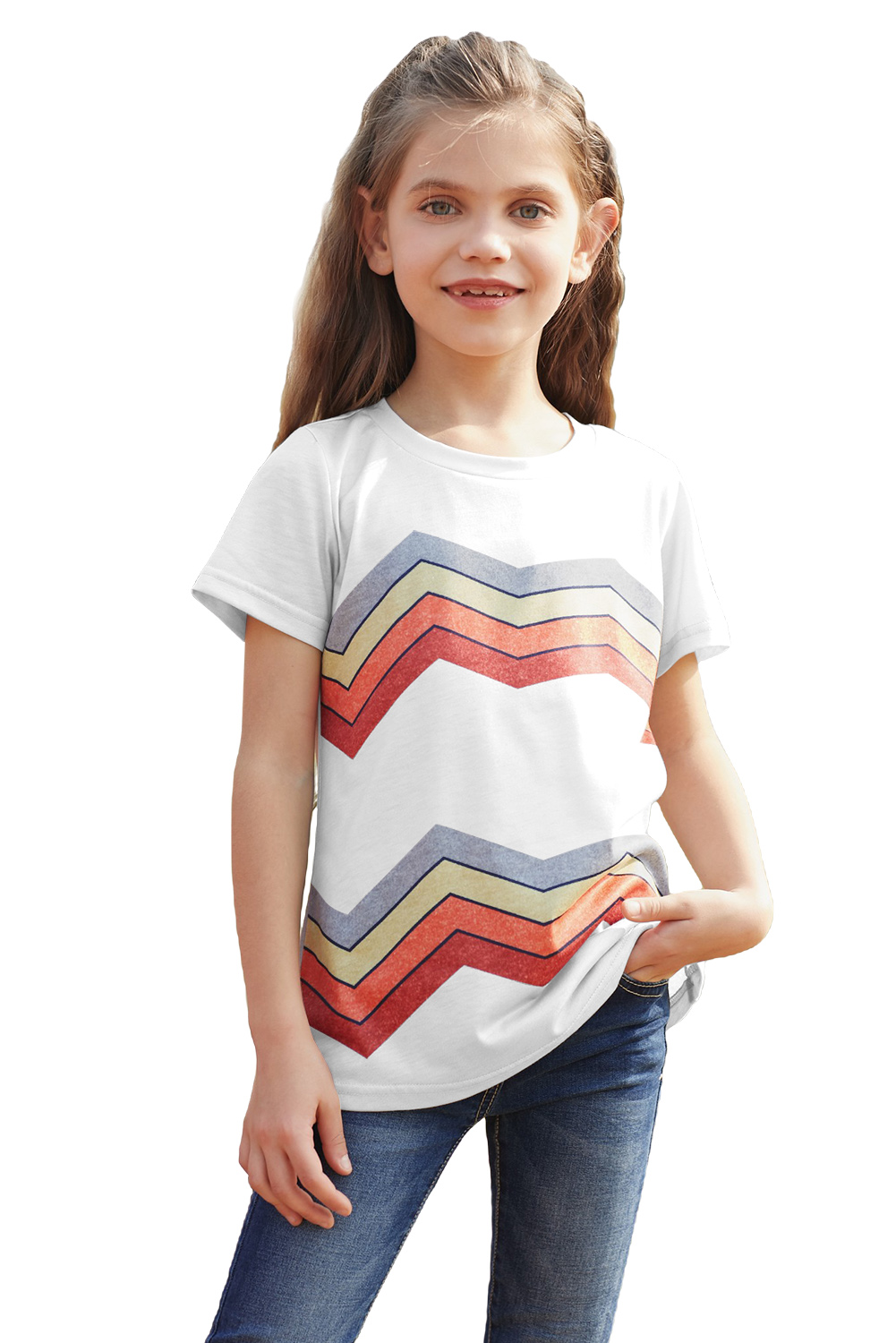 White Colorblock Striped Girls' T-Shirt